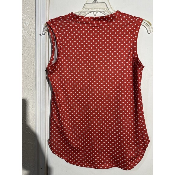 Halife Red with White Polka Dot Sleeveless V-Neck Tunic Tank Top Size M - Picture 2 of 3